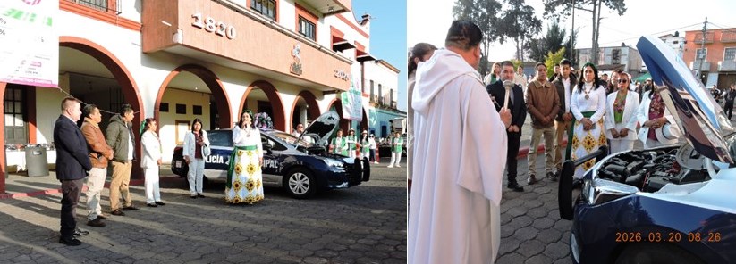 En Tenango del Aire, Refuerzan Seguridad Pública con nueva patrulla y entrega de uniformes y equipamiento.