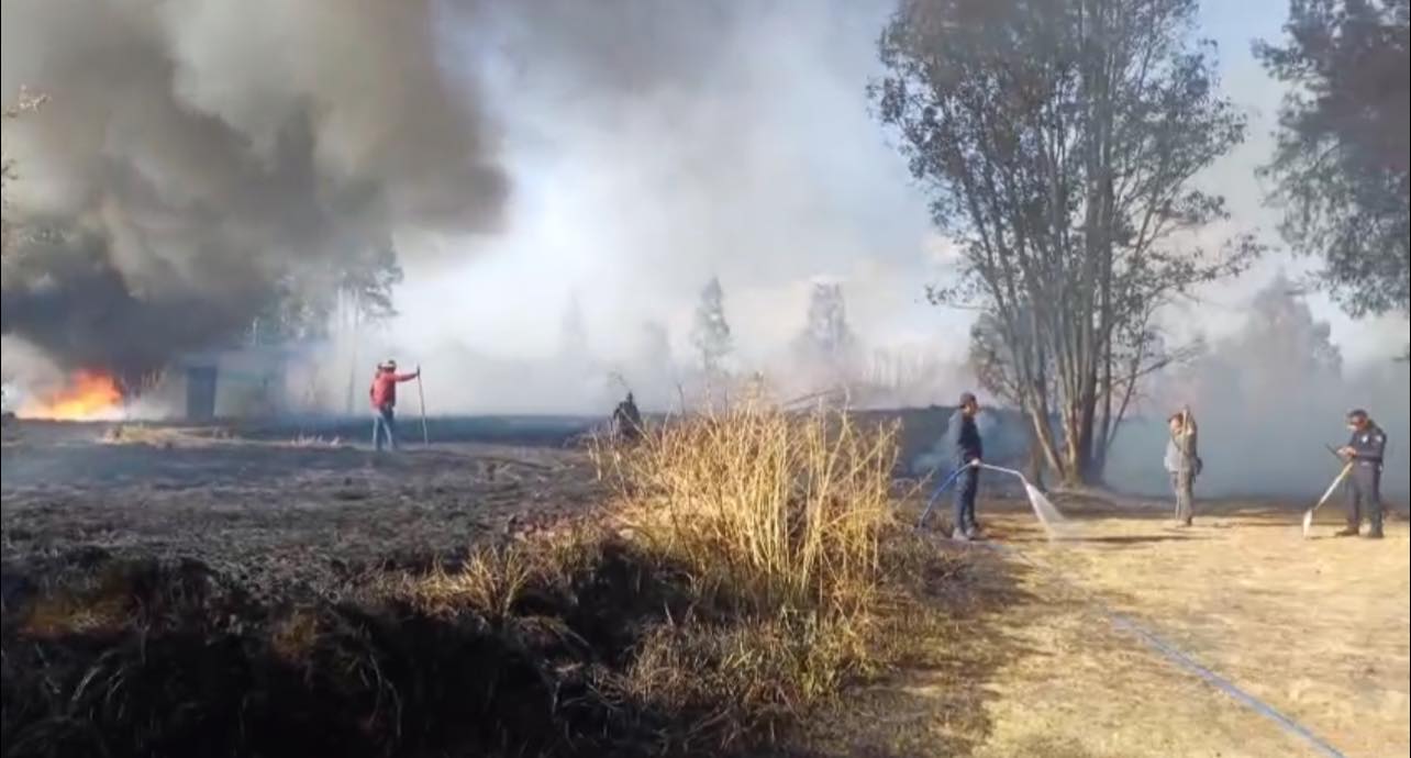 En Temamatla, Controlan incendio en vivero militar de Temamatla con apoyo intermunicipal y voluntarios.